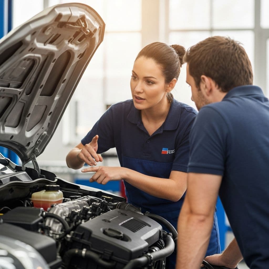 MOMS Mobile Oil Change technician answering customer questions in Philadelphia