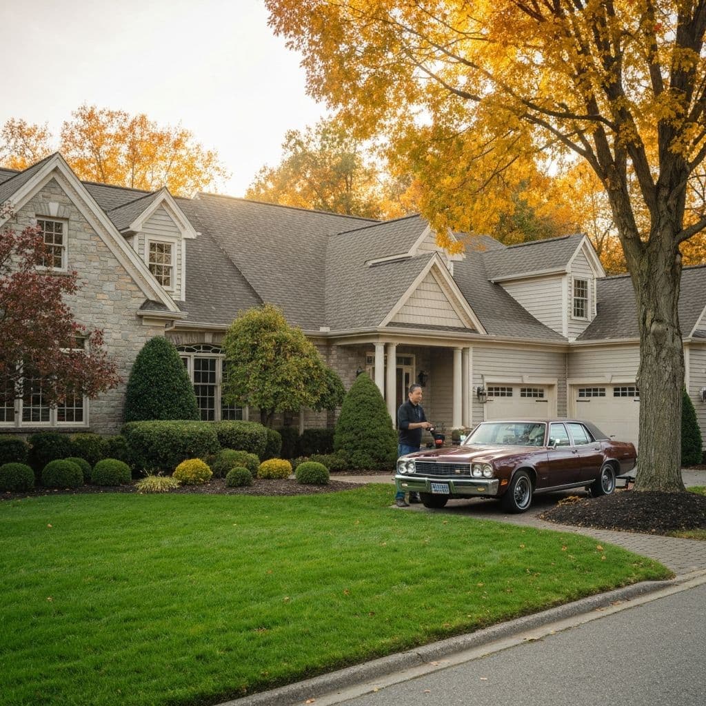 MOMS Mobile Oil Change providing mobile service at a suburban location