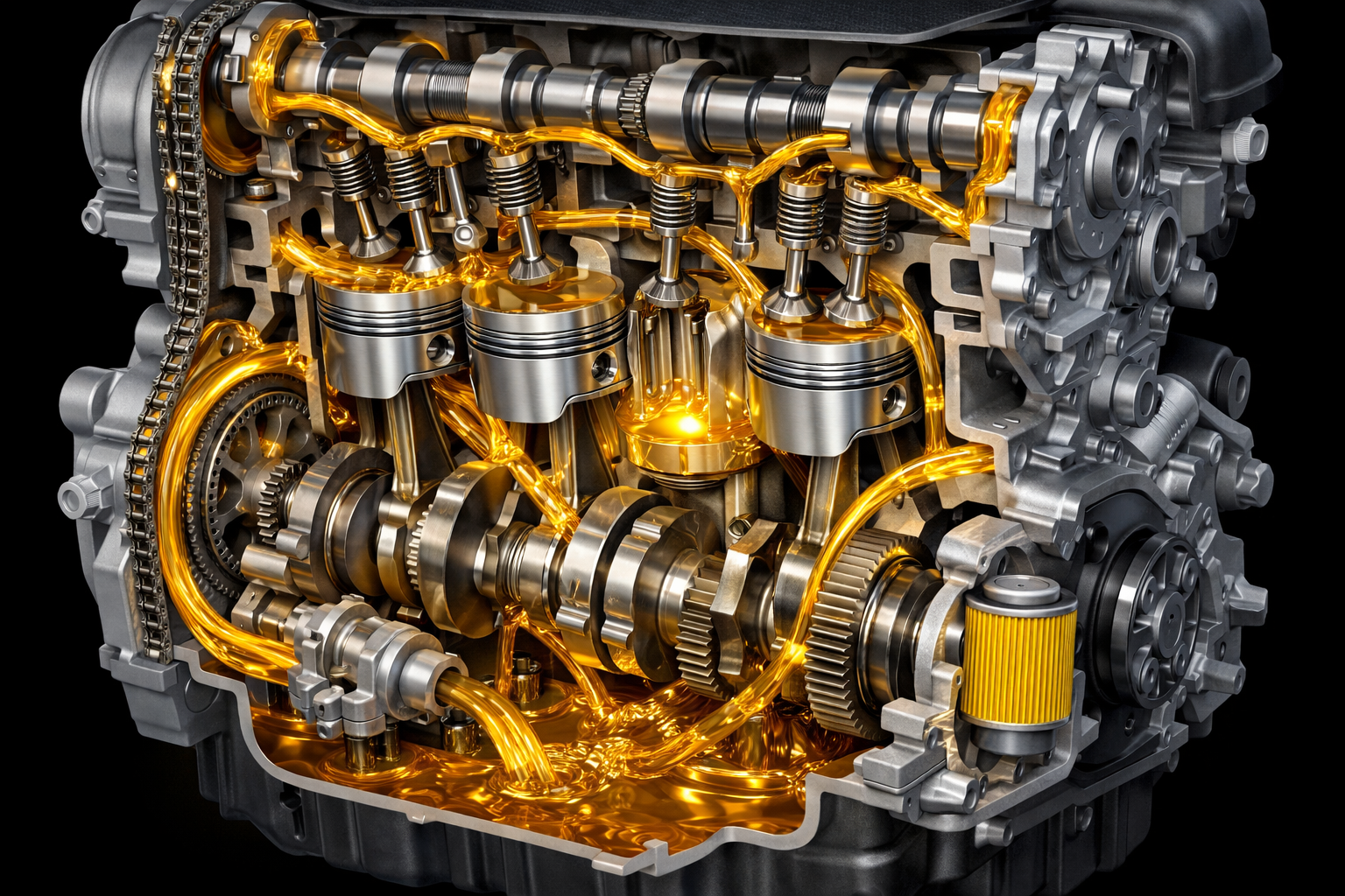 Engine oil flow cross-section diagram