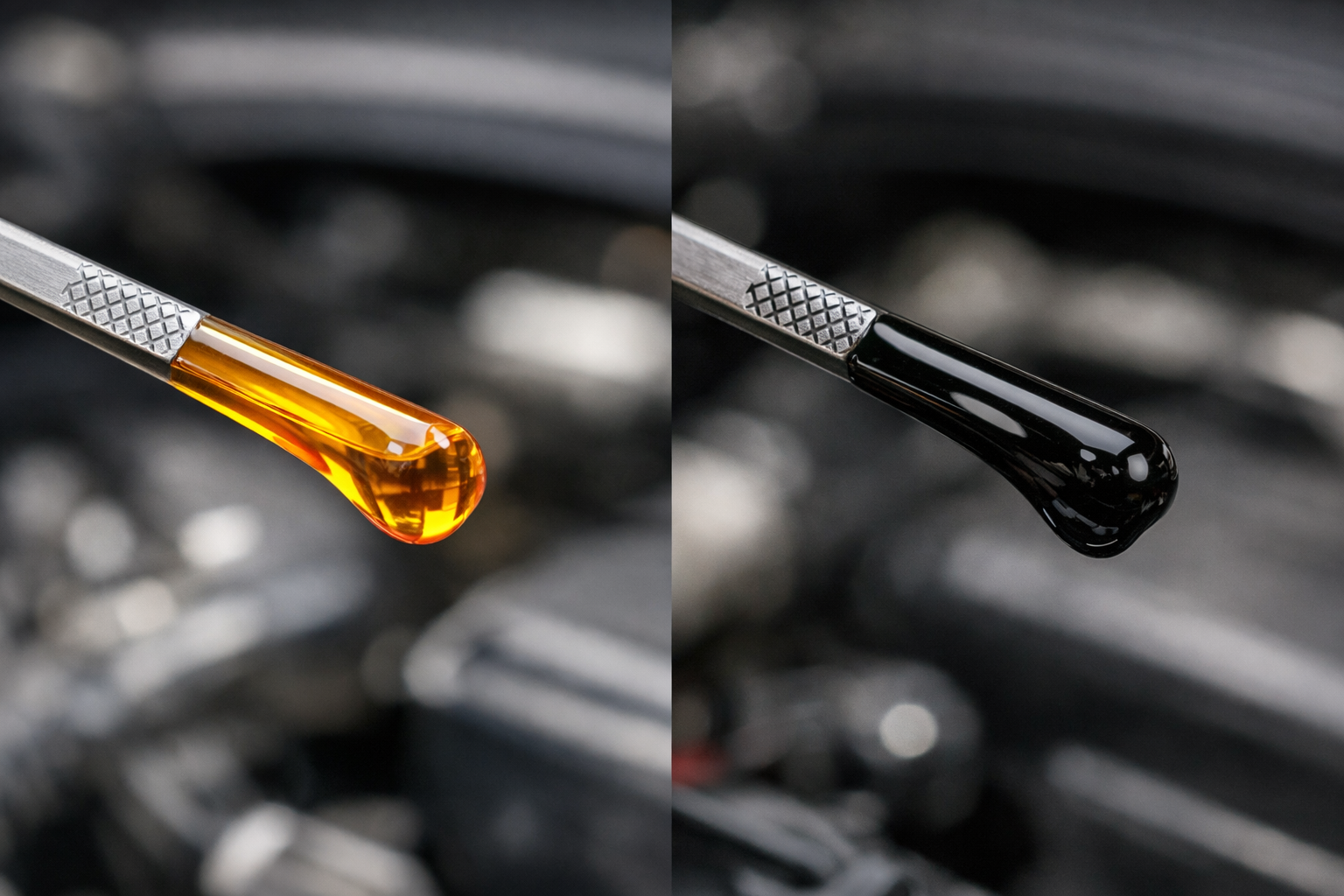 Fresh vs dirty motor oil comparison